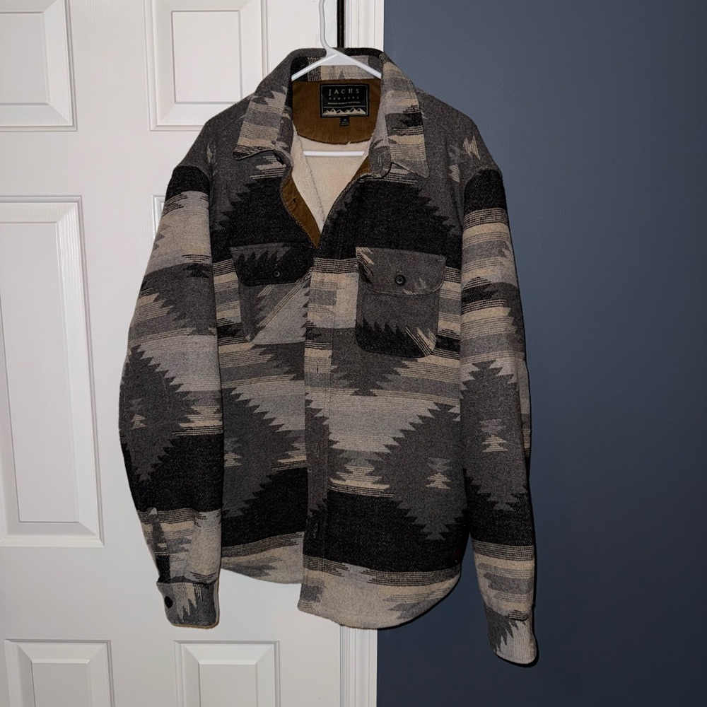 Men's Patterned Shirt Jacket in Black and Gray